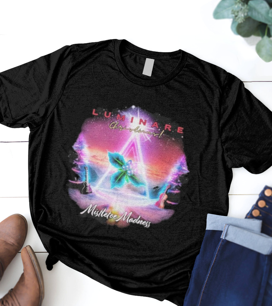 Luminare Christmas Mistletoe Madness Neon Triangle Guitar Violin T-Shirt