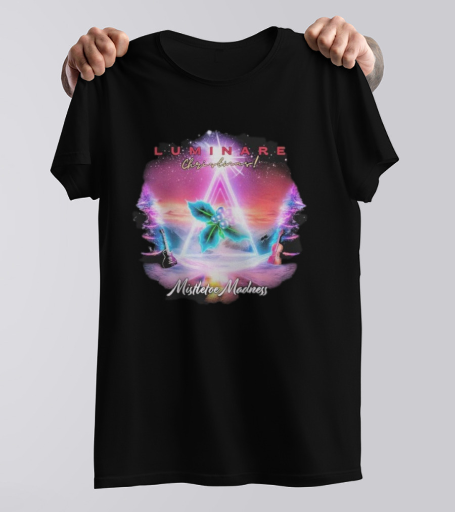 Luminare Christmas Mistletoe Madness Neon Triangle Guitar Violin T-Shirt