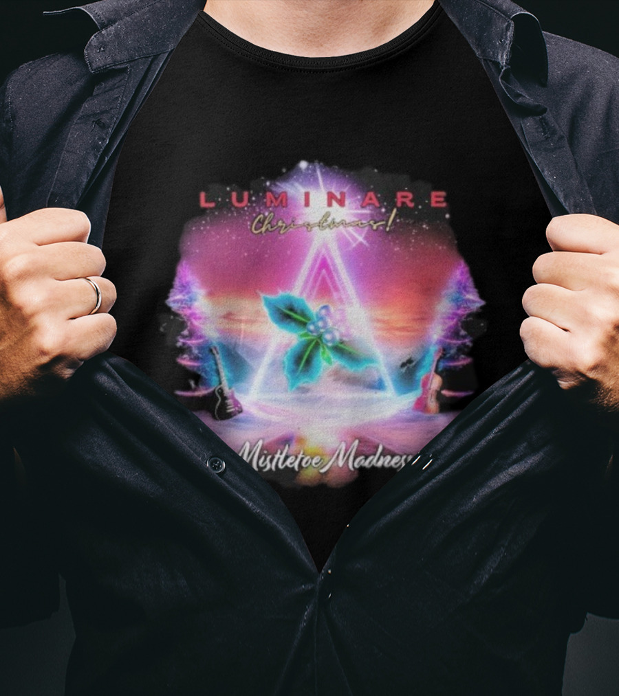 Luminare Christmas Mistletoe Madness Neon Triangle Guitar Violin T-Shirt