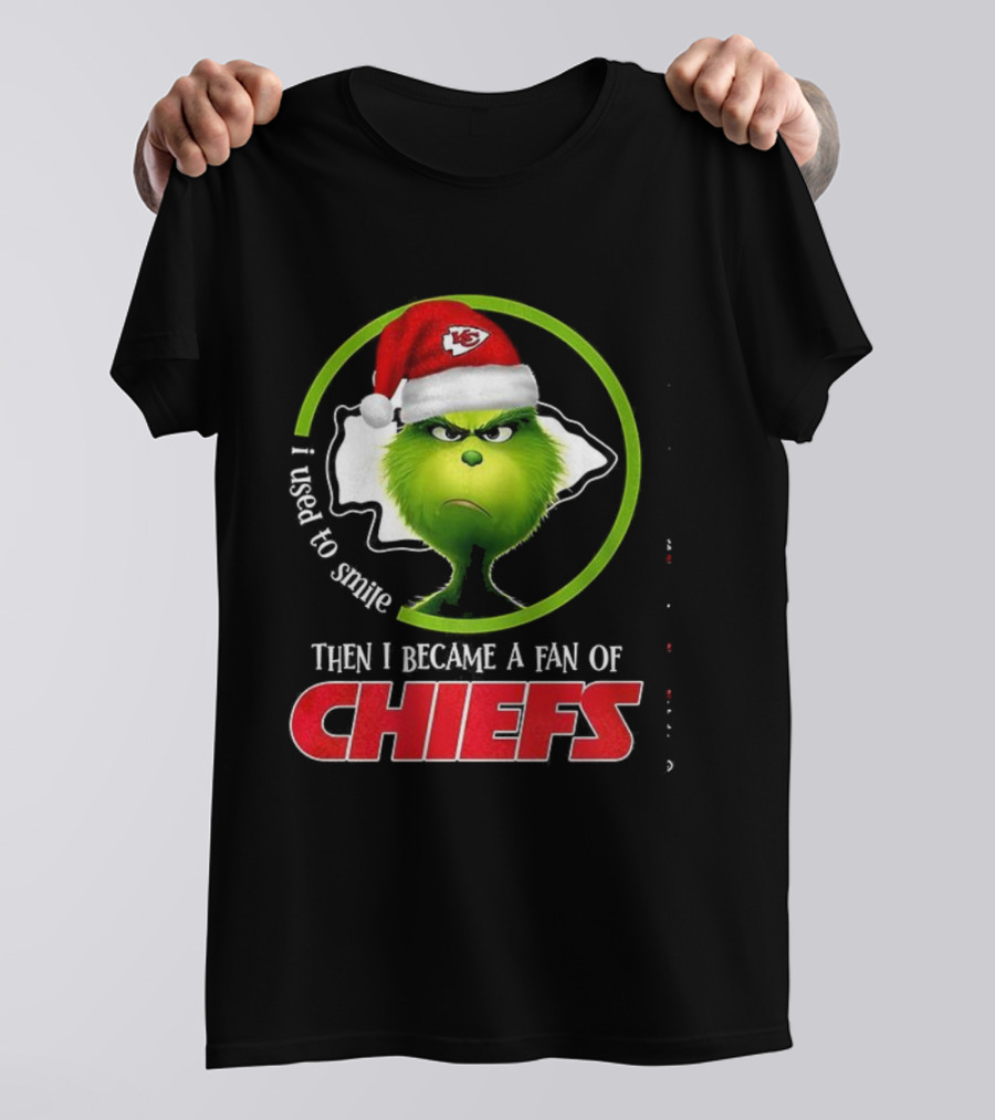 Grinch I Used To Smile Then I Became A Fan Of Chiefs Santa Hat T-Shirt