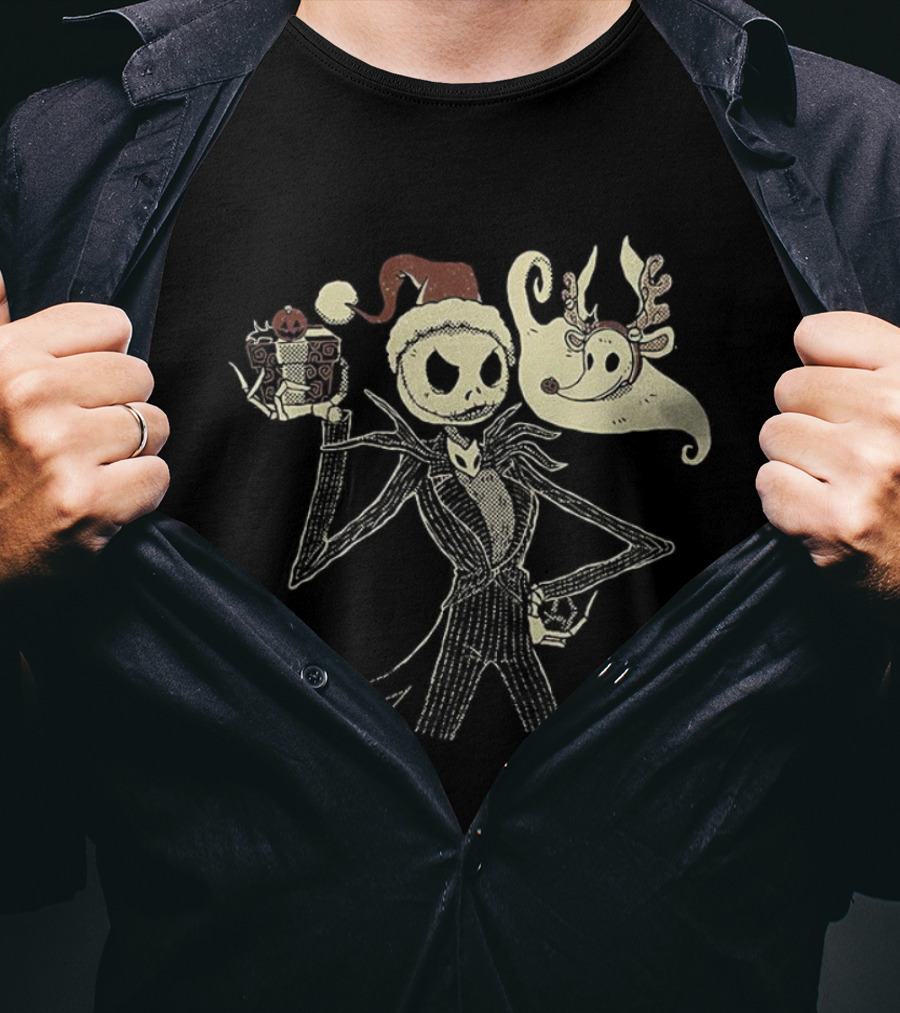 Jack Skellington Santa Hat And Zero The Nightmare Before Christmas T-Shirt