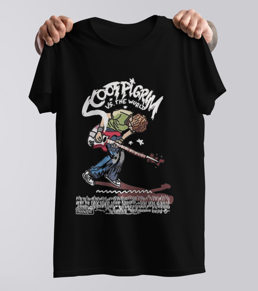 Scott Pilgrim Vs The World Cartoon Rocking Guitar Scene T-Shirt