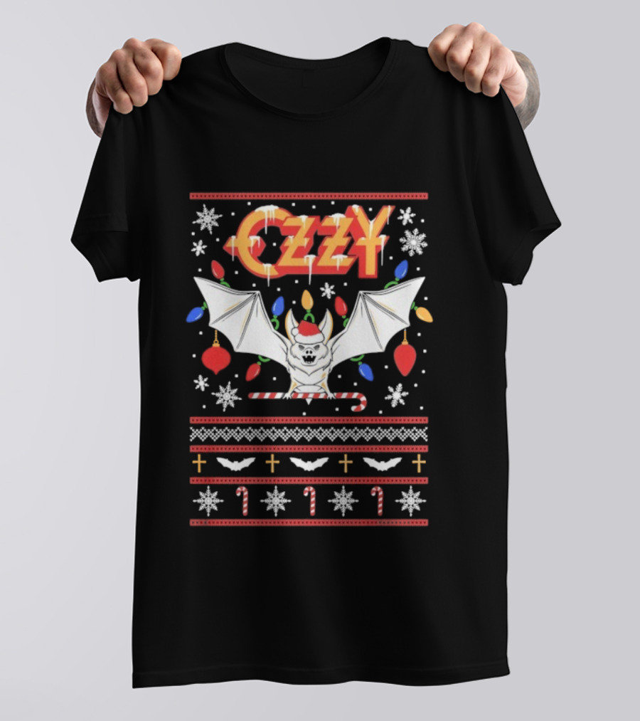 Ozzy Osbourne Christmas Bat Lights Holiday Sweater Style T-Shirt