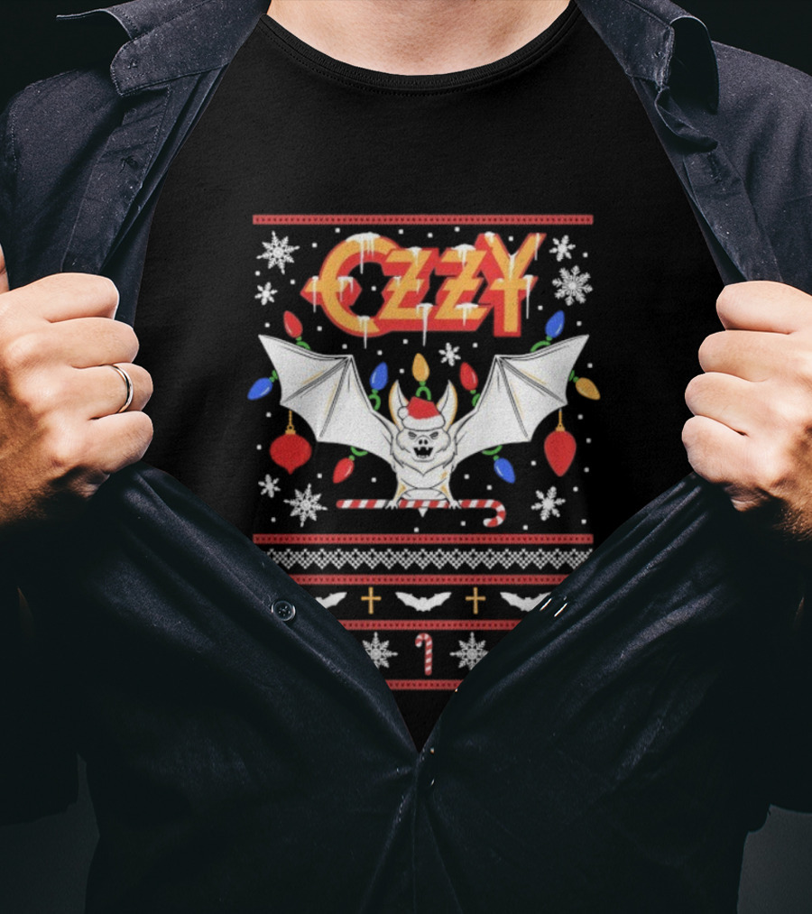Ozzy Osbourne Christmas Bat Lights Holiday Sweater Style T-Shirt