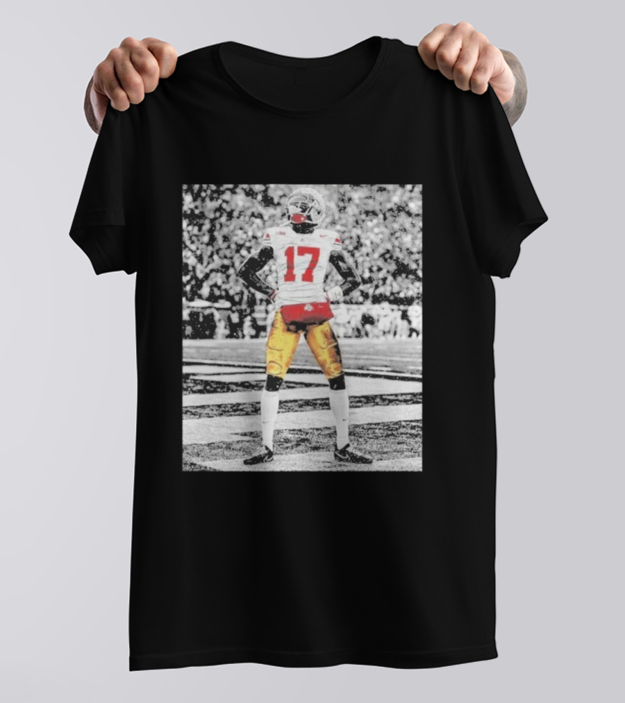 Ohio State Buckeyes Carnell Tate Number 17 Football Action T-Shirt