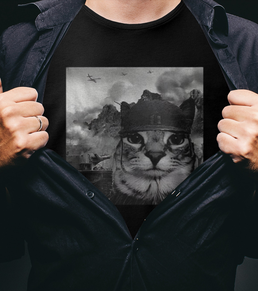 War Cat Kitten Soldier Military Battlefield Meme T-Shirt