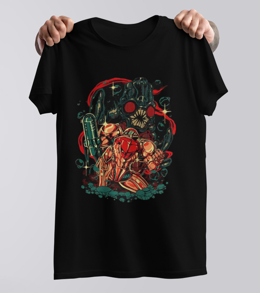 Samus Aran Vs Mother Brain Metroid In The Depths Adventure Showdown T-Shirt