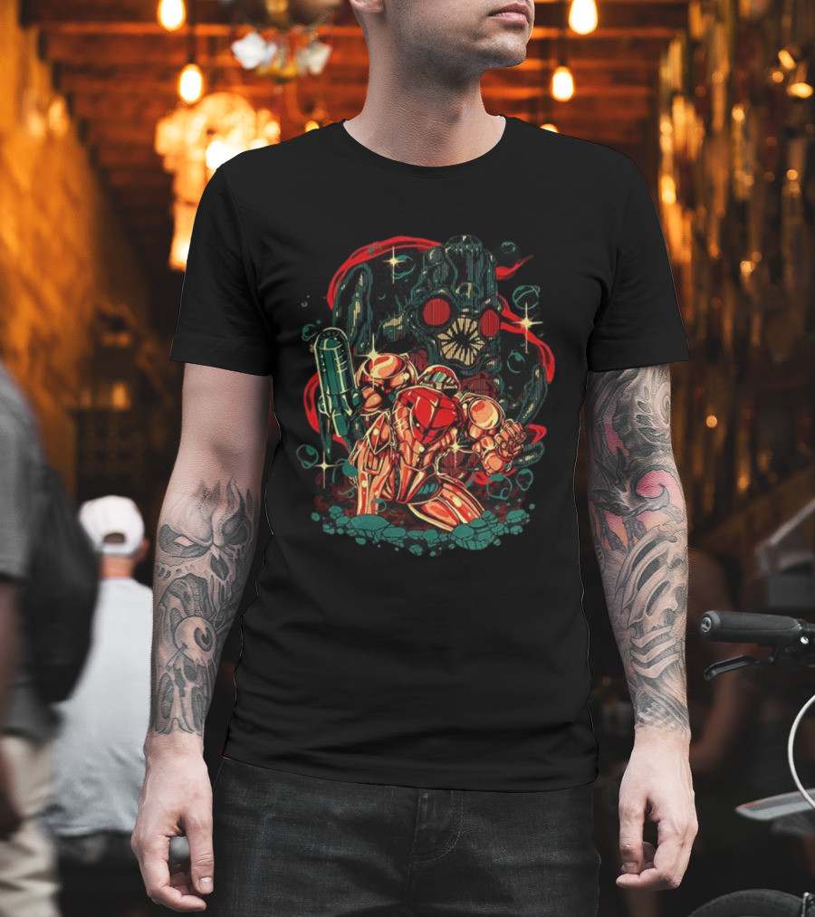 Samus Aran Vs Mother Brain Metroid In The Depths Adventure Showdown T-Shirt