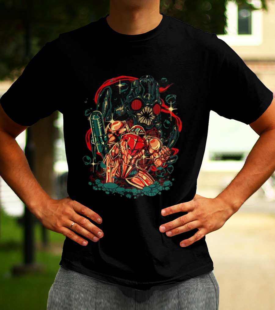 Samus Aran Vs Mother Brain Metroid In The Depths Adventure Showdown T-Shirt