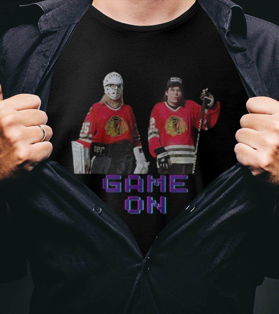 Wayne's World Game On 90s Movie Street Hockey Chicago Blackhawks T-Shirt