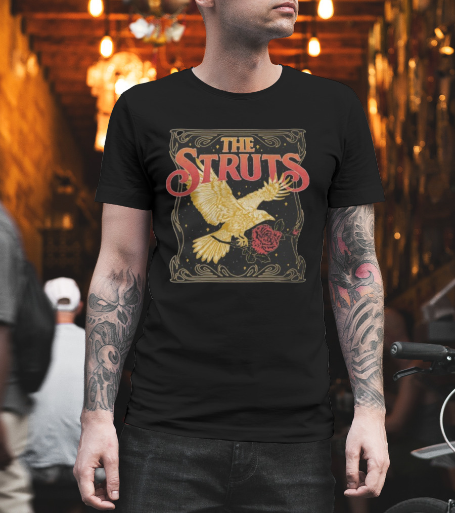 The Struts Golden Raven Holding Rose Vintage Art Deco Style T-Shirt