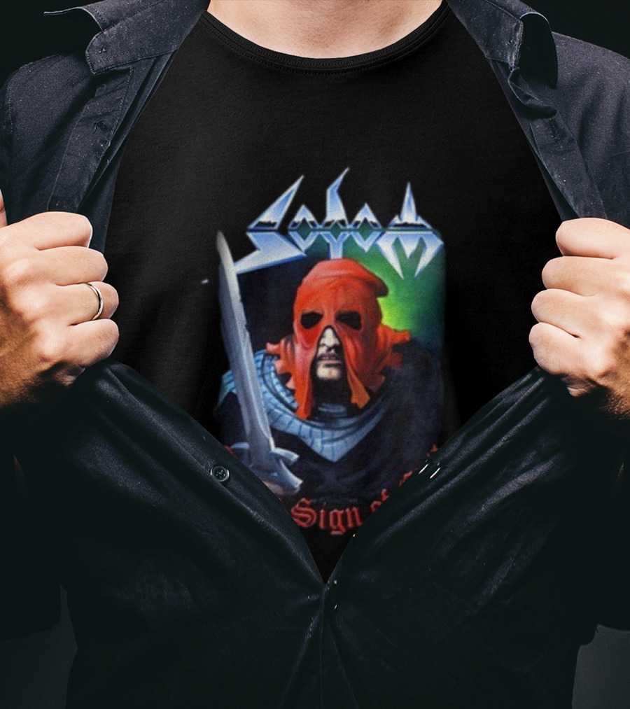 Sodom In The Sign Of Evil 1984 Masked Warrior And Sword Iconic Metal Artwork T-Shirt