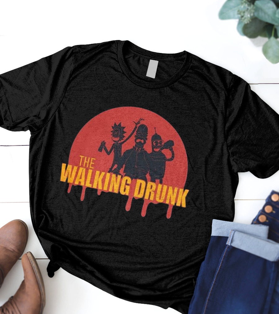 THE WALKING DRUNK CARTOON CHARACTERS FUNNY PARTY STYLE T-Shirt