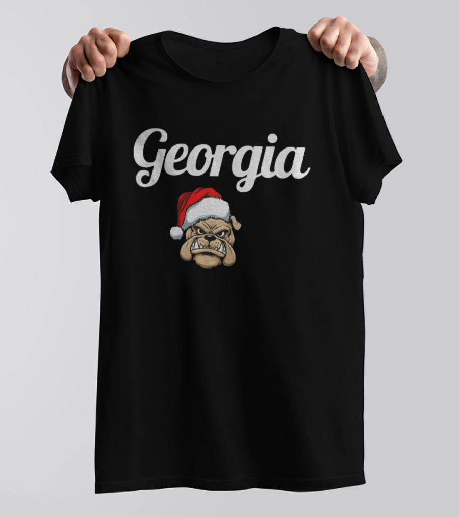 Georgia Christmas UGA Bulldog Santa Hat Mascot T-Shirt
