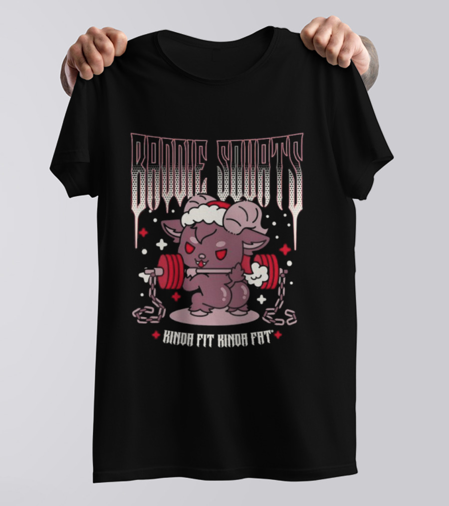 Baddie Squats Kinda Fit Kinda Fat Demon Lifting Weights Festive Santa Hat T-Shirt