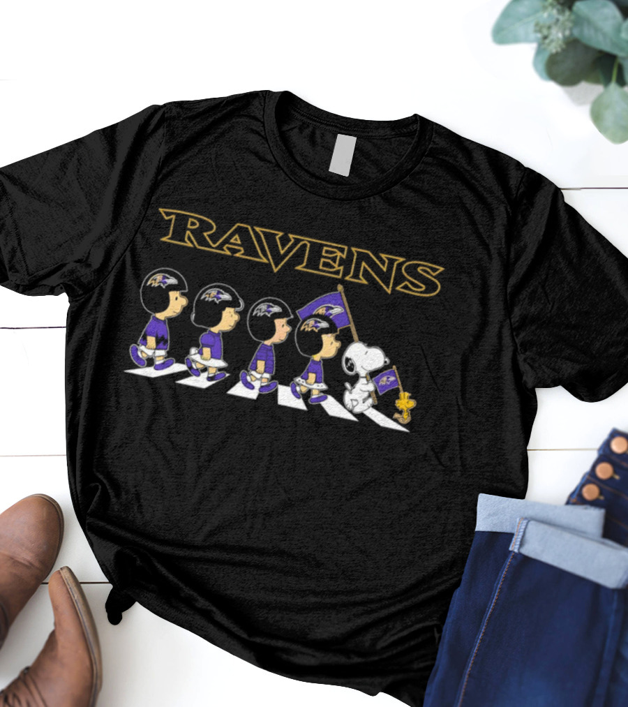 Ravens Peanuts Snoopy Abbey Road Football Crossover T-Shirt