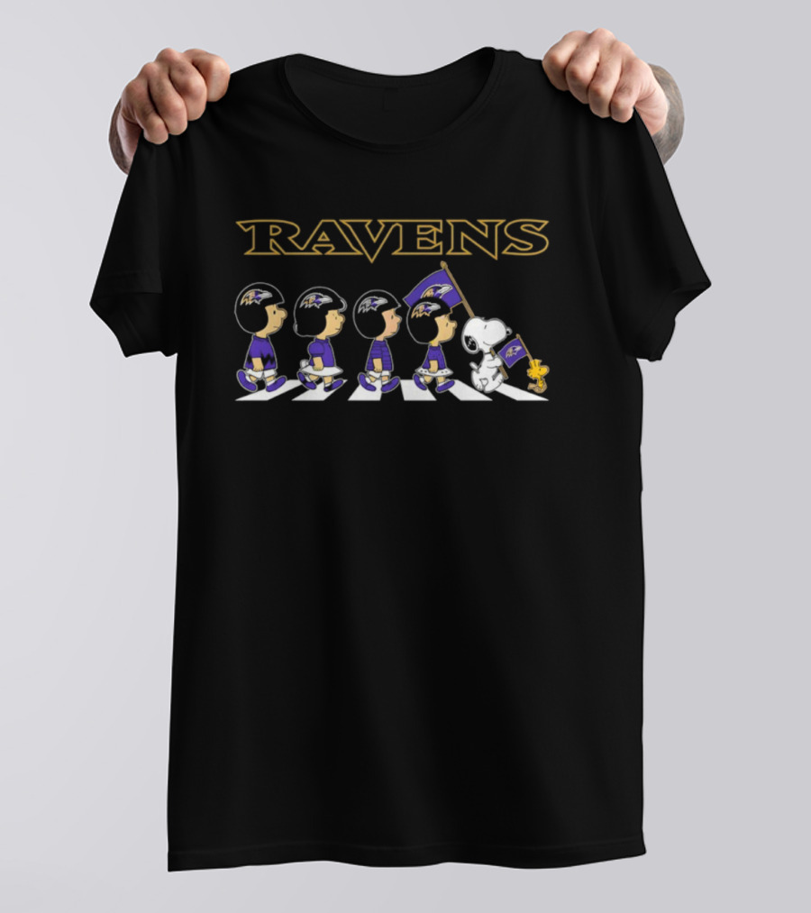 Ravens Peanuts Snoopy Abbey Road Football Crossover T-Shirt