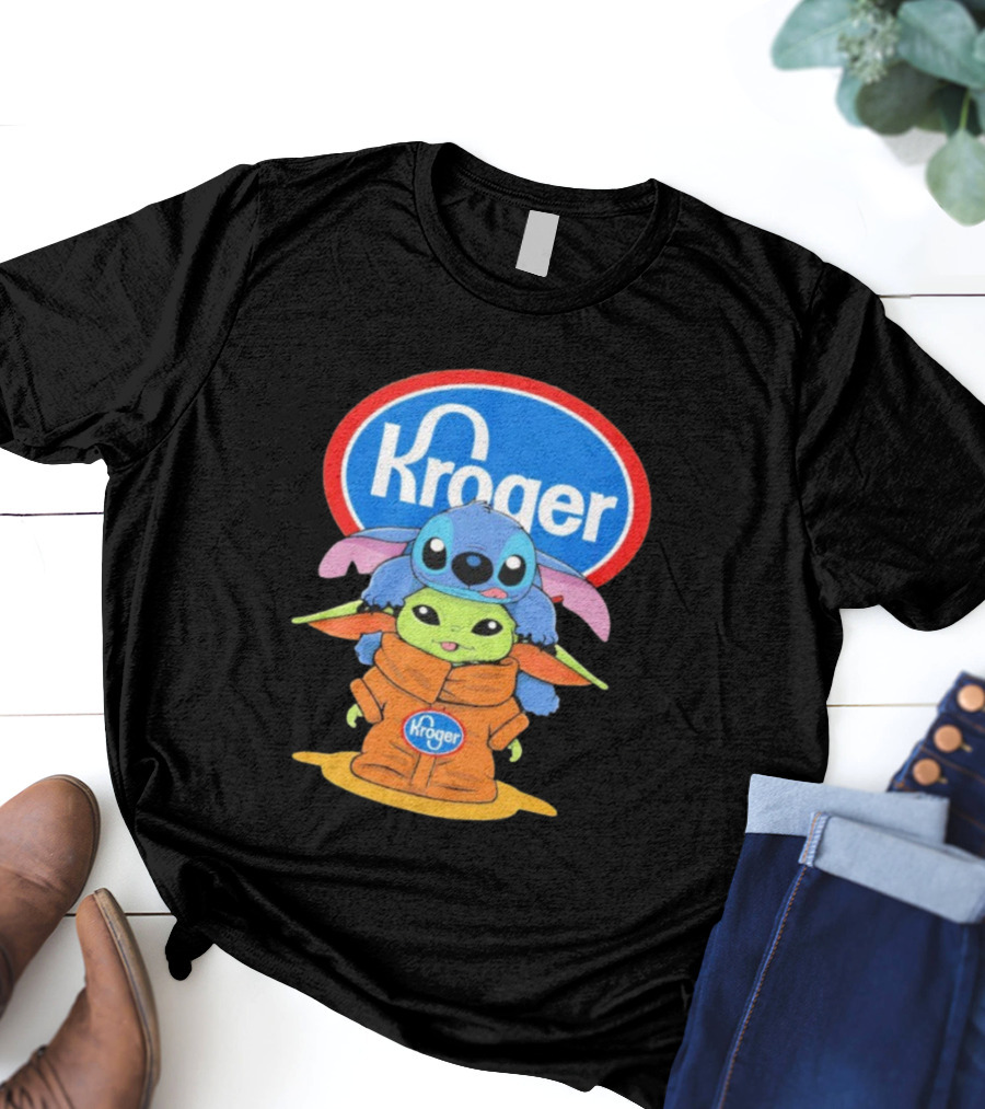 Kroger Baby Stitch And Baby Yoda Fun Illustration T-Shirt