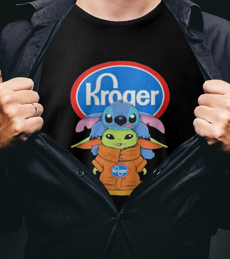 Kroger Baby Stitch And Baby Yoda Fun Illustration T-Shirt