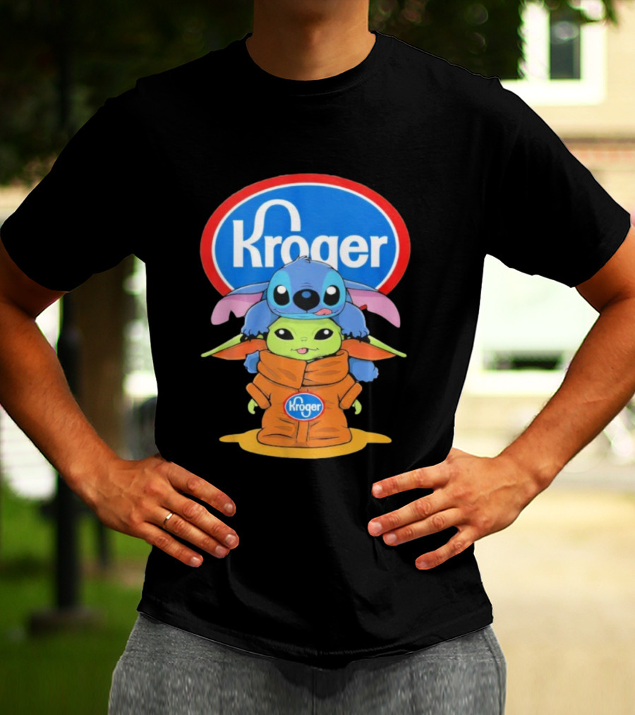 Kroger Baby Stitch And Baby Yoda Fun Illustration T-Shirt