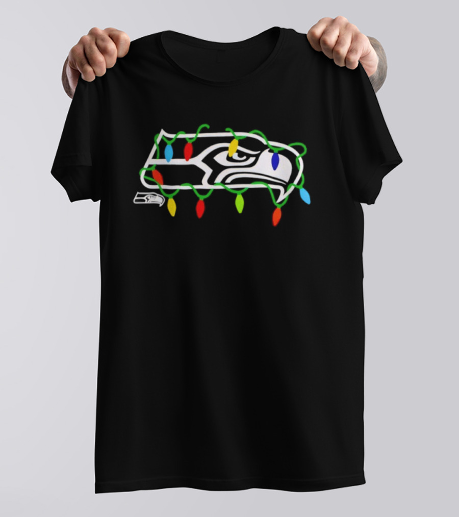 Seattle Seahawks Christmas Festive Lights Football Team Holiday Decor T-Shirt