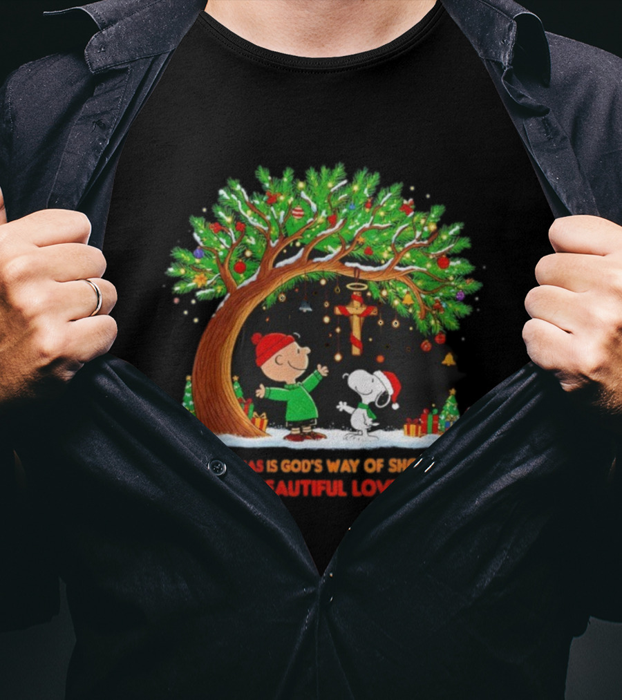 Charlie Brown Snoopy Christmas God's Way Beautiful Love Tree Presents T-Shirt