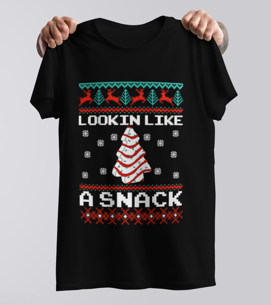 Lookin Like A Snack Christmas Tree Reindeer Ugly Christmas T-Shirt