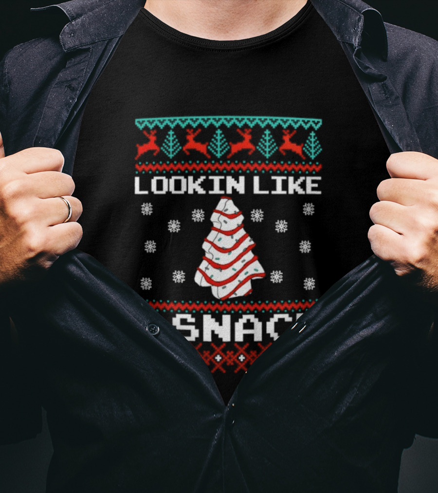 Lookin Like A Snack Christmas Tree Reindeer Ugly Christmas T-Shirt