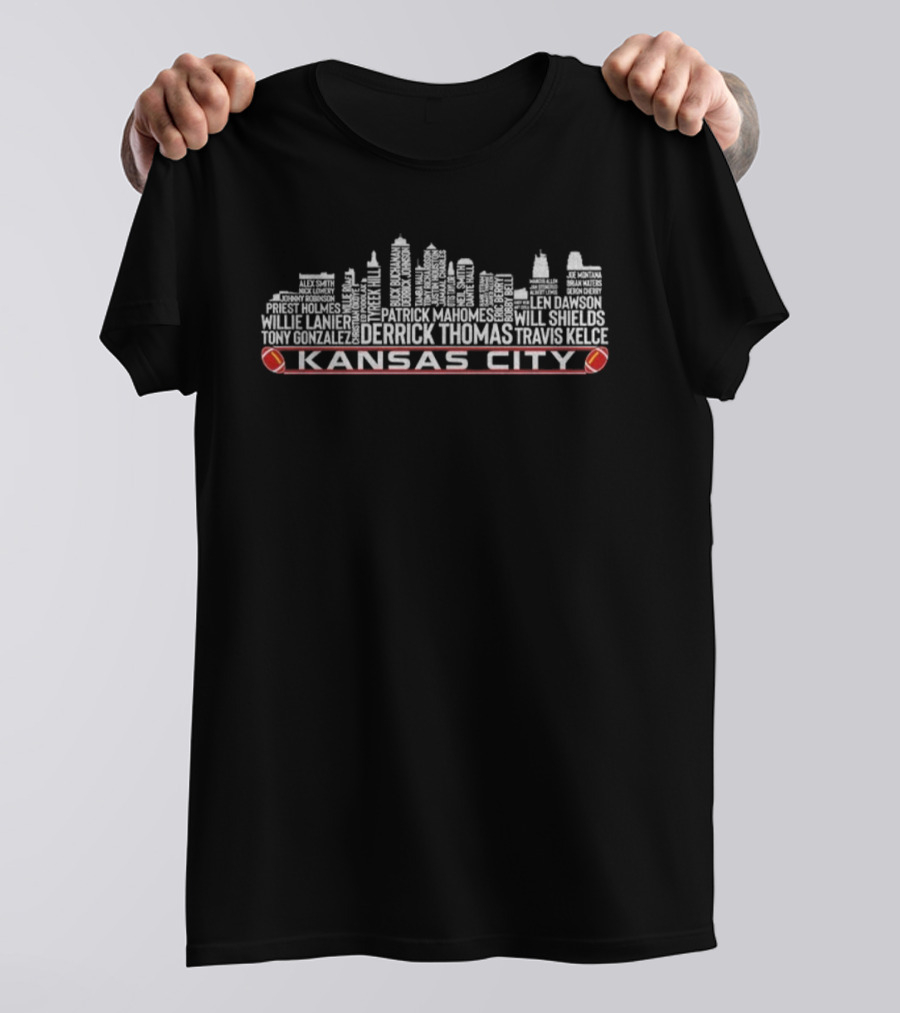 Kansas City Chiefs NFL Legends City Skyline Derrick Thomas Travis Kelce Patrick Mahomes Tony Gonzalez Tyreek Hill T-Shirt
