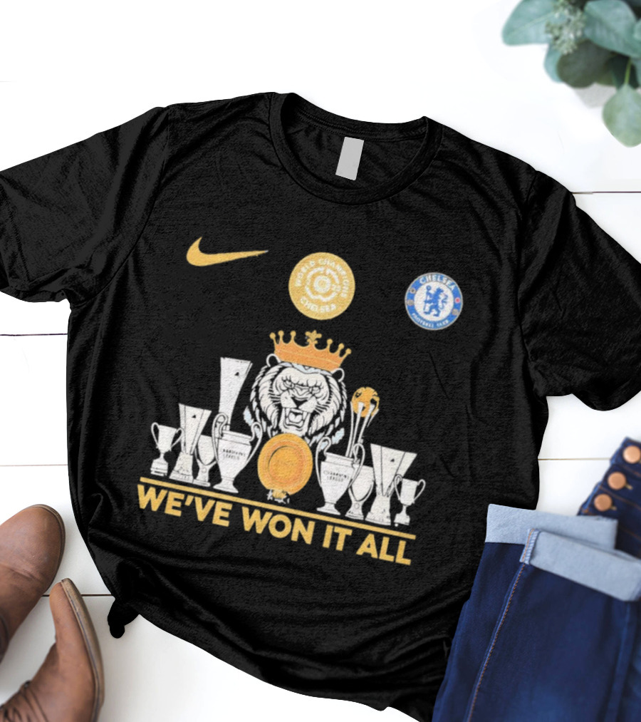We've Won It All World Champions Chelsea Nike Trophy Collection T-Shirt