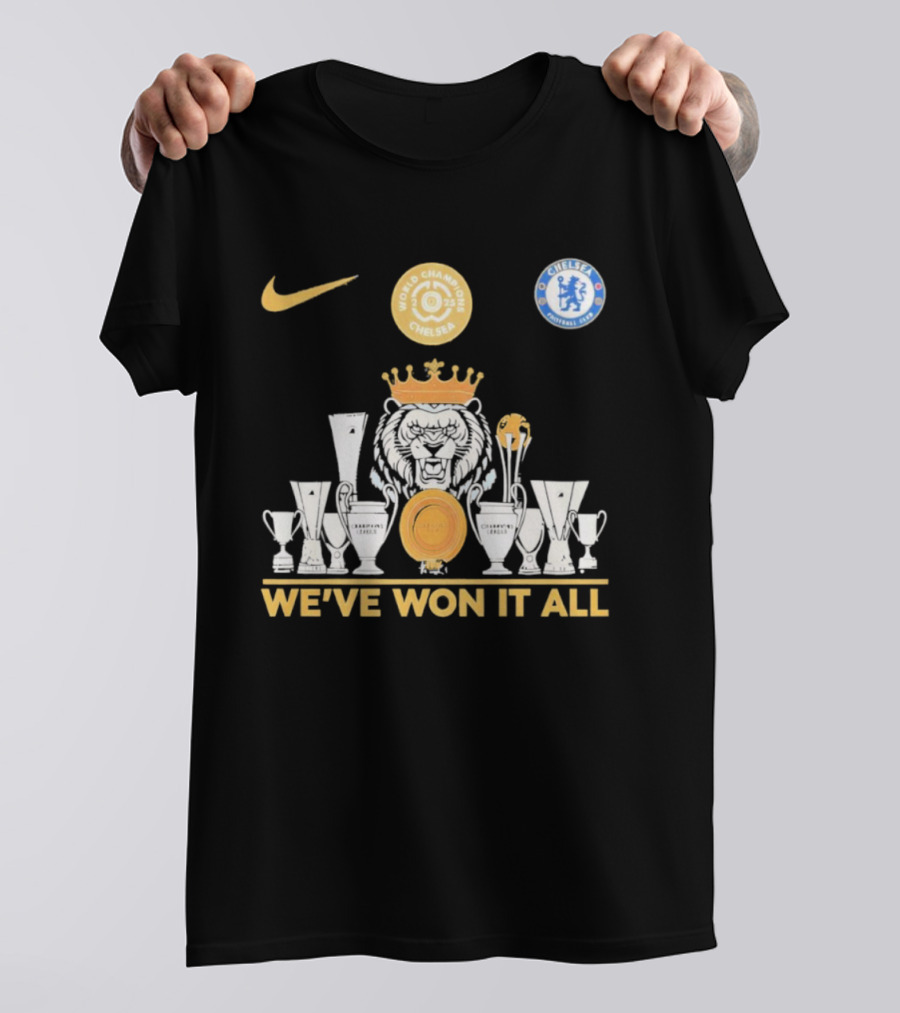 We've Won It All World Champions Chelsea Nike Trophy Collection T-Shirt