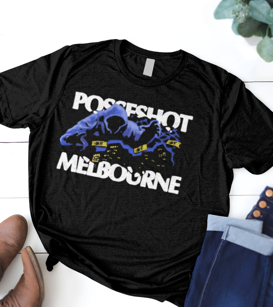 Posseshot Melbourne Ghost Town Blue Smoke Ghostly Cityscape T-Shirt