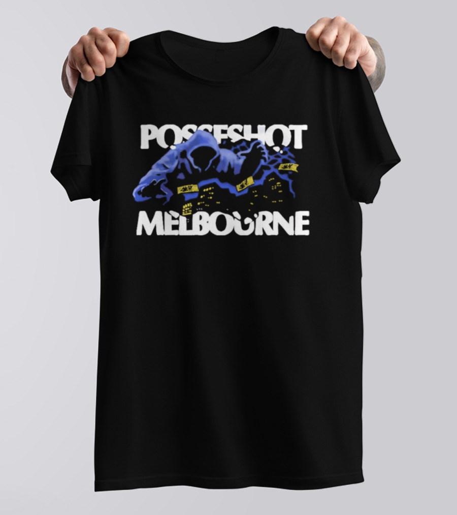 Posseshot Melbourne Ghost Town Blue Smoke Ghostly Cityscape T-Shirt