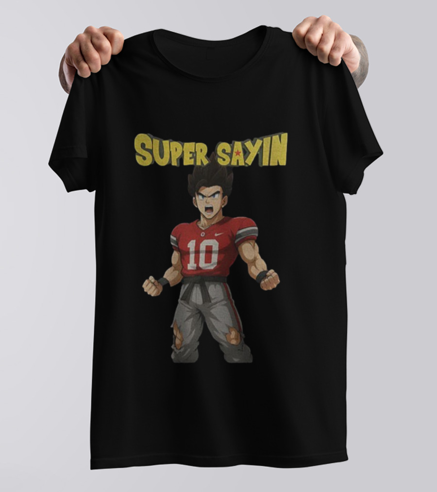 Super Sayin Ohio State Buckeyes #10 Julian Sayin Dragon Ball Z Style Character Fusion T-Shirt