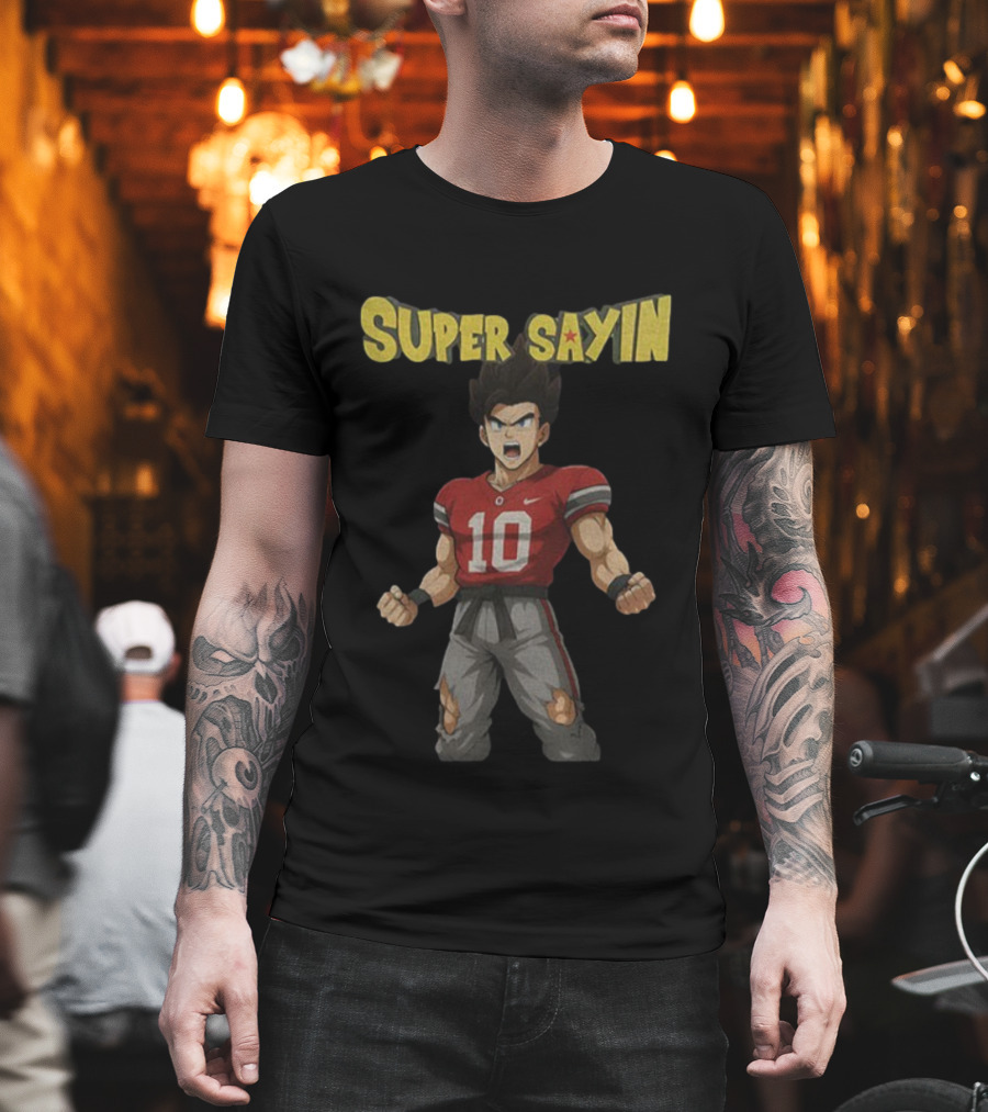 Super Sayin Ohio State Buckeyes #10 Julian Sayin Dragon Ball Z Style Character Fusion T-Shirt