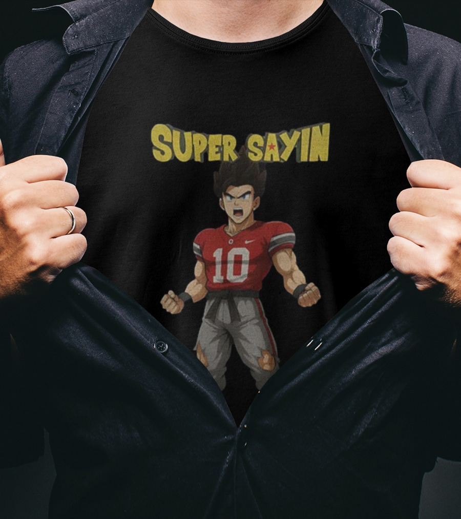 Super Sayin Ohio State Buckeyes #10 Julian Sayin Dragon Ball Z Style Character Fusion T-Shirt