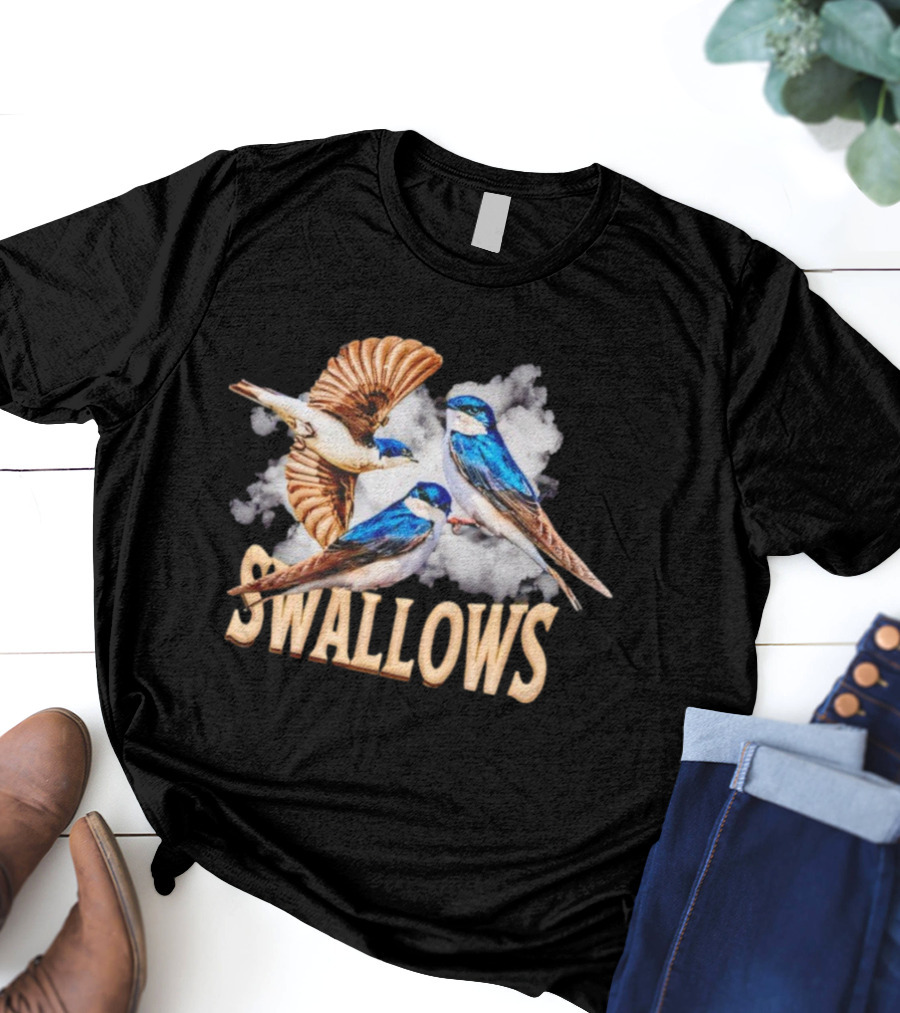 Swallows Hirundinidae Blue Birds Realistic Image T-Shirt