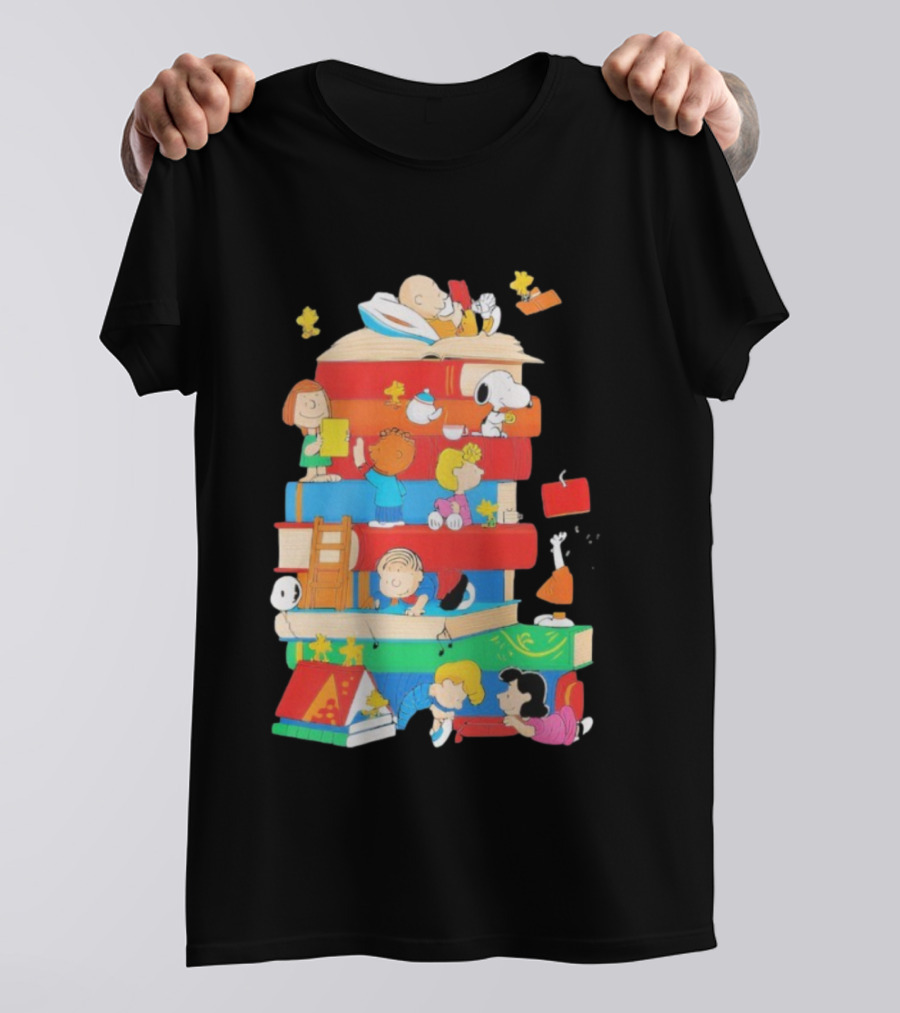 Snoopy Friends Peanuts Book Stack Reading Adventure T-Shirt