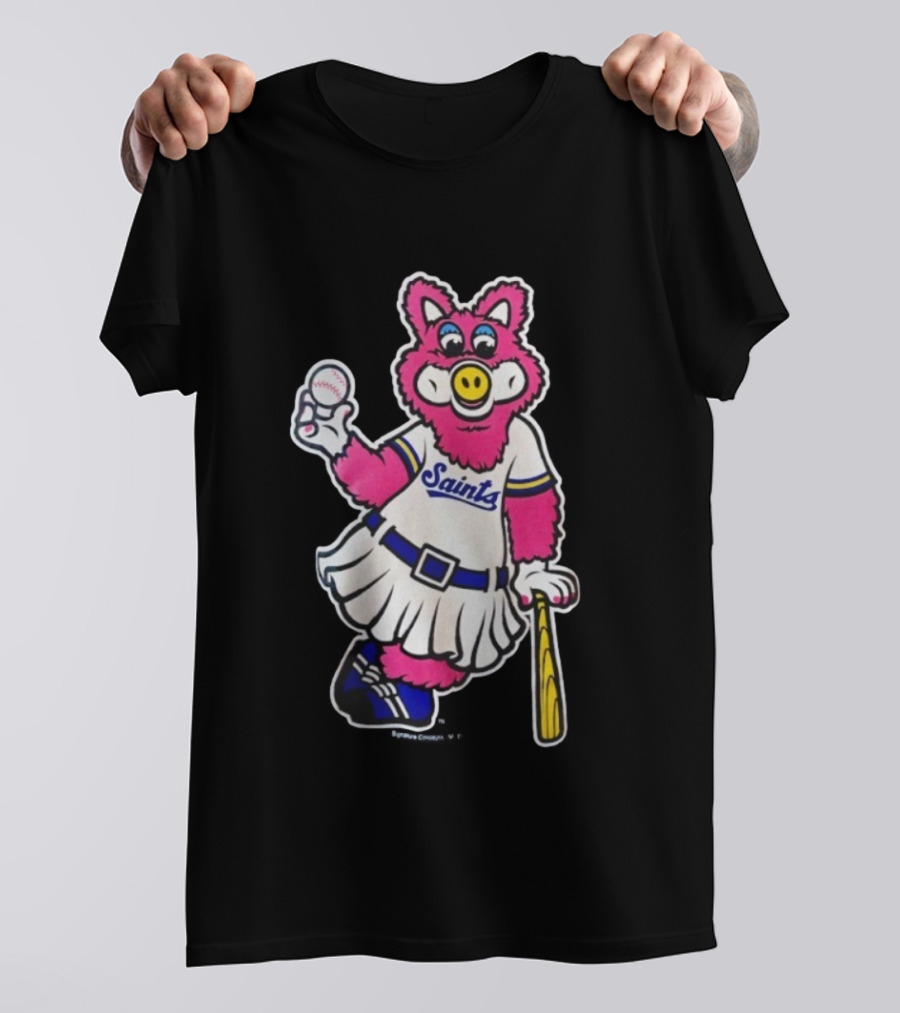Saints Mudonna Mascot Baseball Pig Character T-Shirt