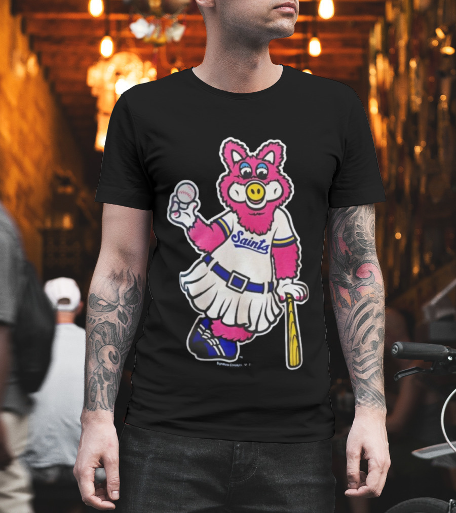 Saints Mudonna Mascot Baseball Pig Character T-Shirt
