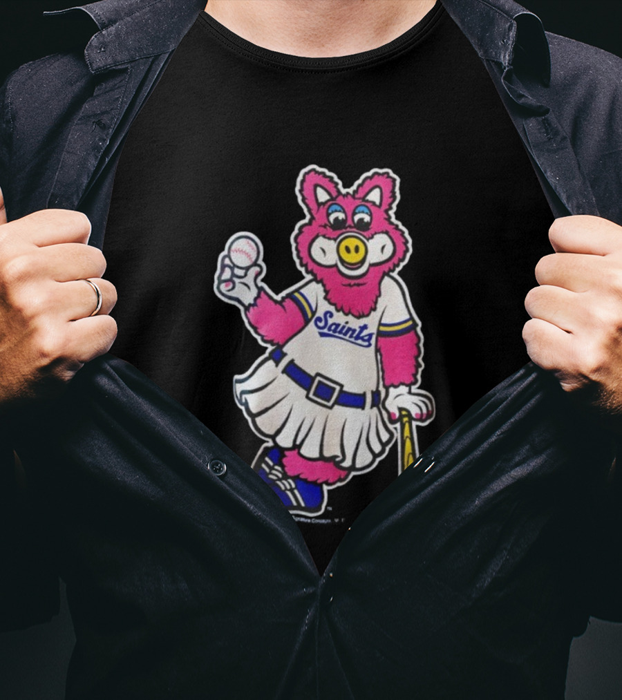 Saints Mudonna Mascot Baseball Pig Character T-Shirt