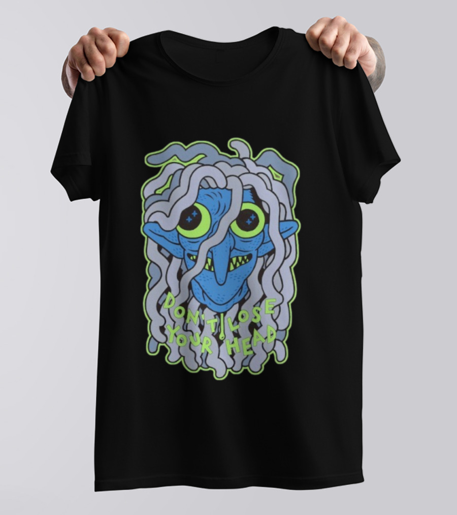 Head Lopper Don’t Lose Your Head Blue Monster Face Bright Green Eyes T-Shirt