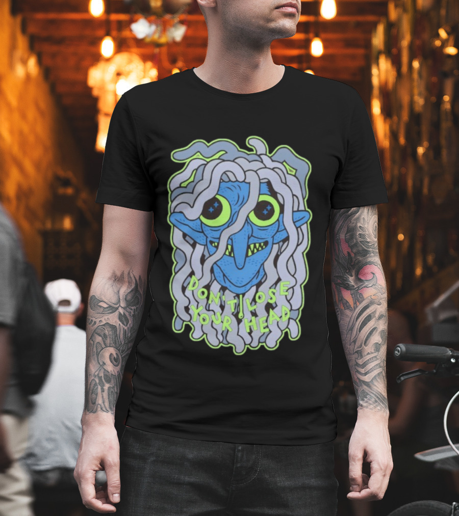 Head Lopper Don’t Lose Your Head Blue Monster Face Bright Green Eyes T-Shirt