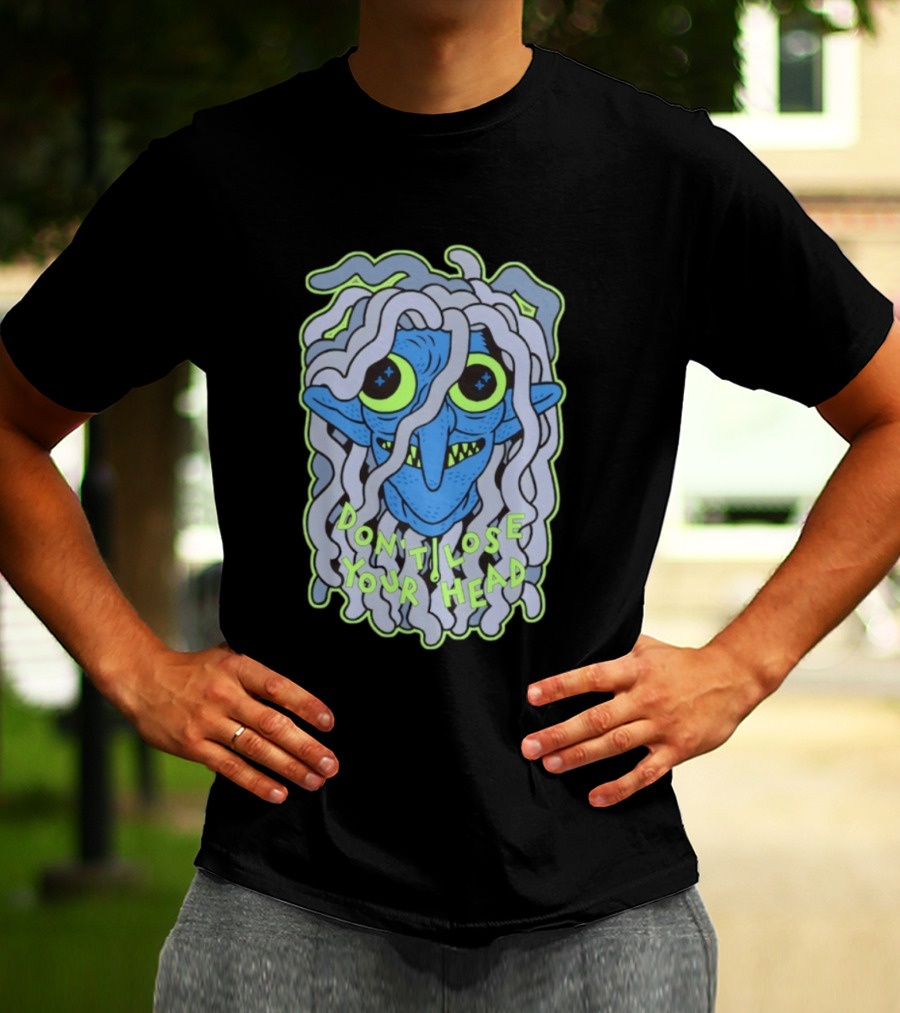 Head Lopper Don’t Lose Your Head Blue Monster Face Bright Green Eyes T-Shirt