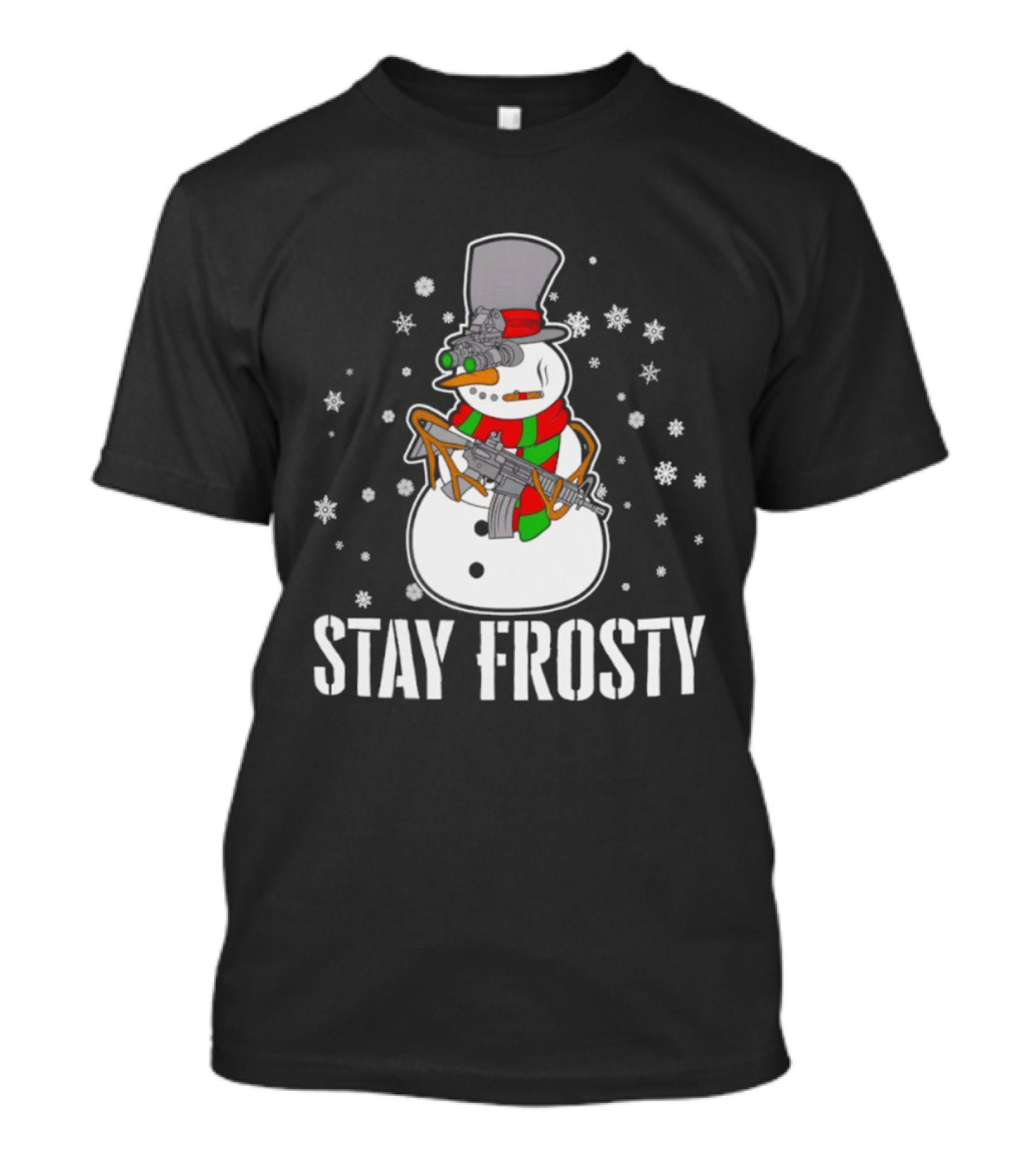 Stay Frosty Snowman Christmas Humor Gun Snowflakes T-Shirt
