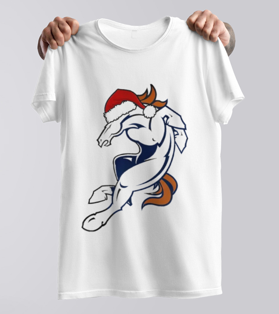 Denver Broncos Christmas Santa Hat Football Fan Design T-Shirt