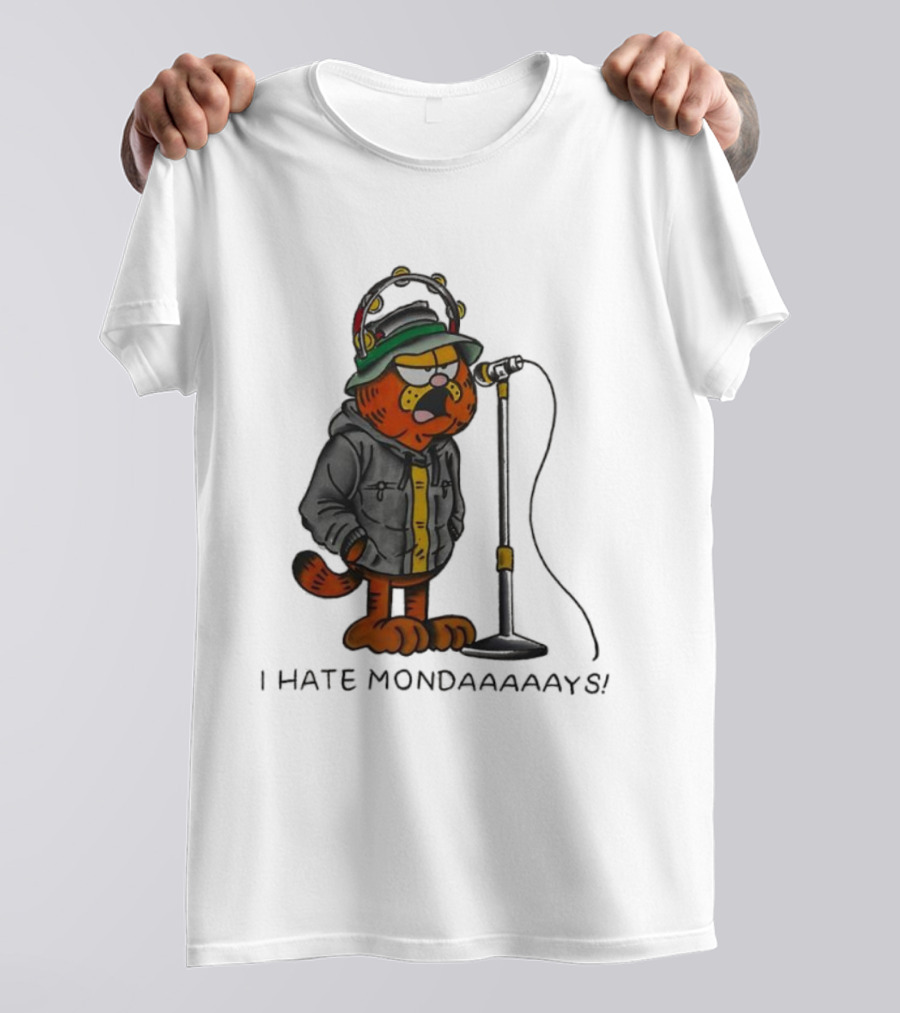 Garf Cat I Hate Mondaaaaays And Bucket Hat Microphone T-Shirt