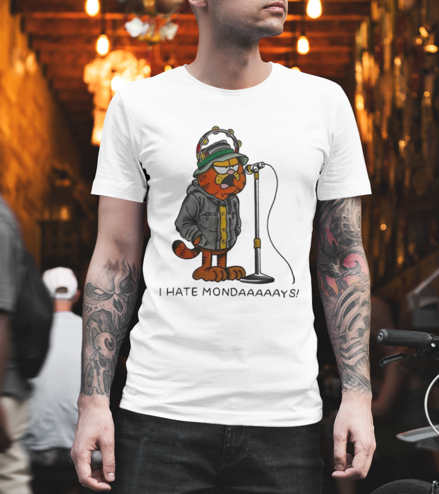 Garf Cat I Hate Mondaaaaays And Bucket Hat Microphone T-Shirt