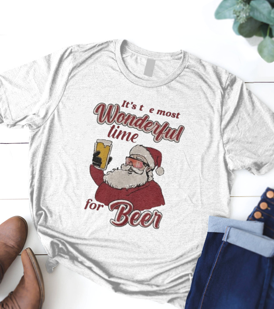It's The Most Wonderful Time For Beer Christmas Santa T-Shirt