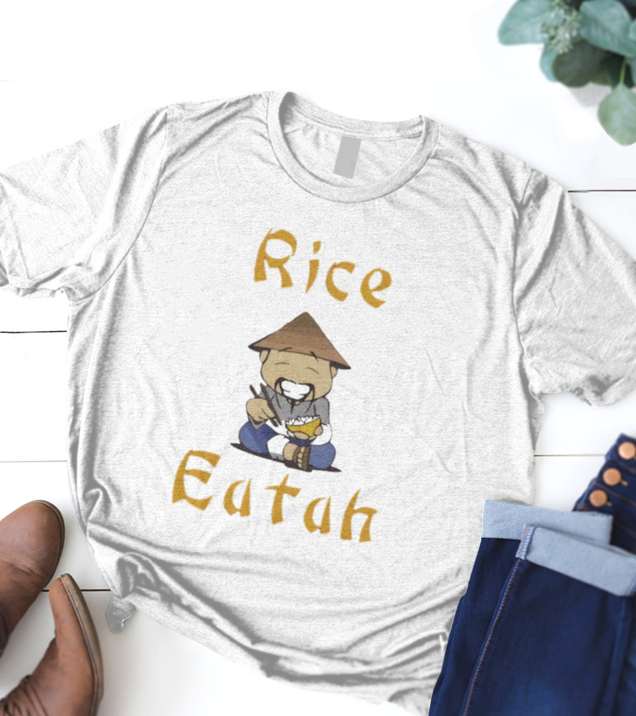 Rice Eatah Character With Straw Hat And Bowl T-Shirt